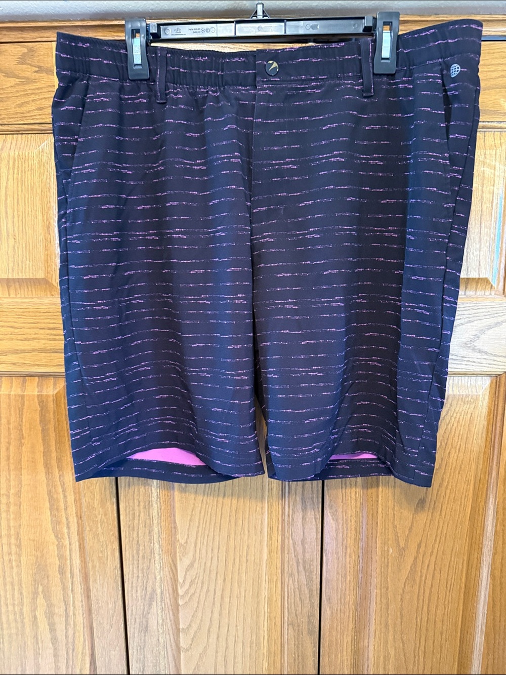 Adidas Men’s Black Shorts with Pink Stripe Detail-Size: 38